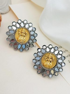 Round Shaped Temple Dual Plated Stud Earrings