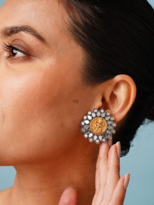 Round Shaped Temple Dual Plated Stud Earrings