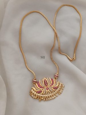 Ruby & White Stone Lotus Pendant Chain