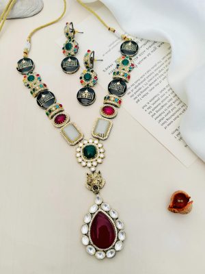 Sabyasachi Inspired Gold Plated Polki AD Necklace