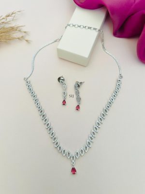 Silver Plated American Diamond Necklace Set