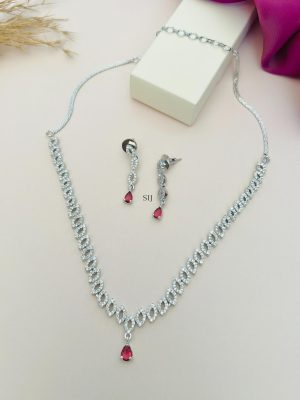 Silver Plated American Diamond Necklace Set