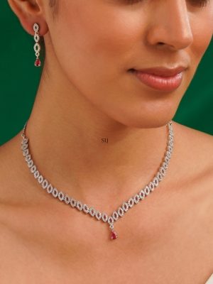 Silver Plated American Diamond Necklace Set