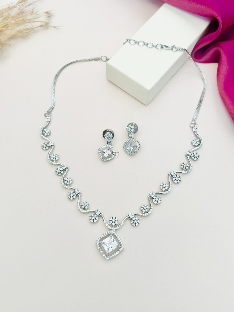 Silver Plated American Diamond Necklace