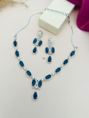 Silver Plated Blue American Diamond Necklace Set