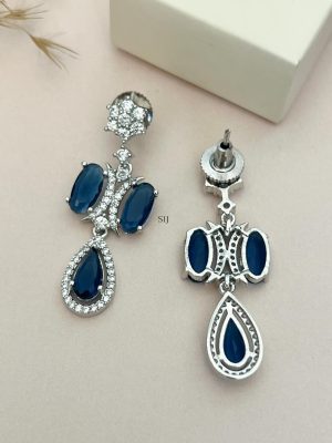 Silver Plated Blue American Diamond Necklace Set