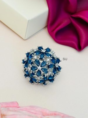 Silver Plated Blue &White Floral Design Finger Ring