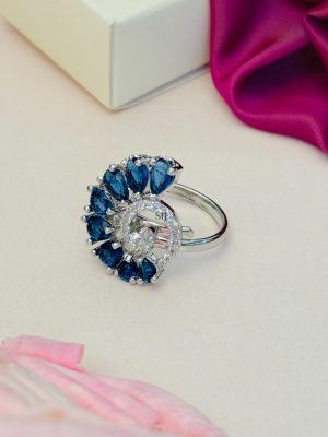 Silver Plated Floral Cubic Zircon Studded Finger Ring