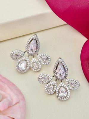 Silver Plated Floral Diamond Design Earrings