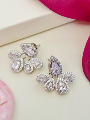 Silver Plated Floral Diamond Design Earrings