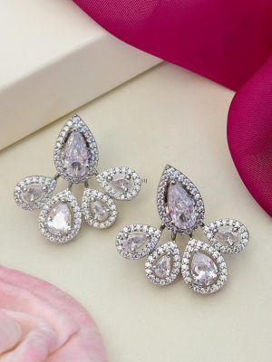 Silver Plated Floral Diamond Design Earrings