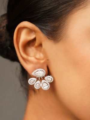 Silver Plated Floral Diamond Design Earrings