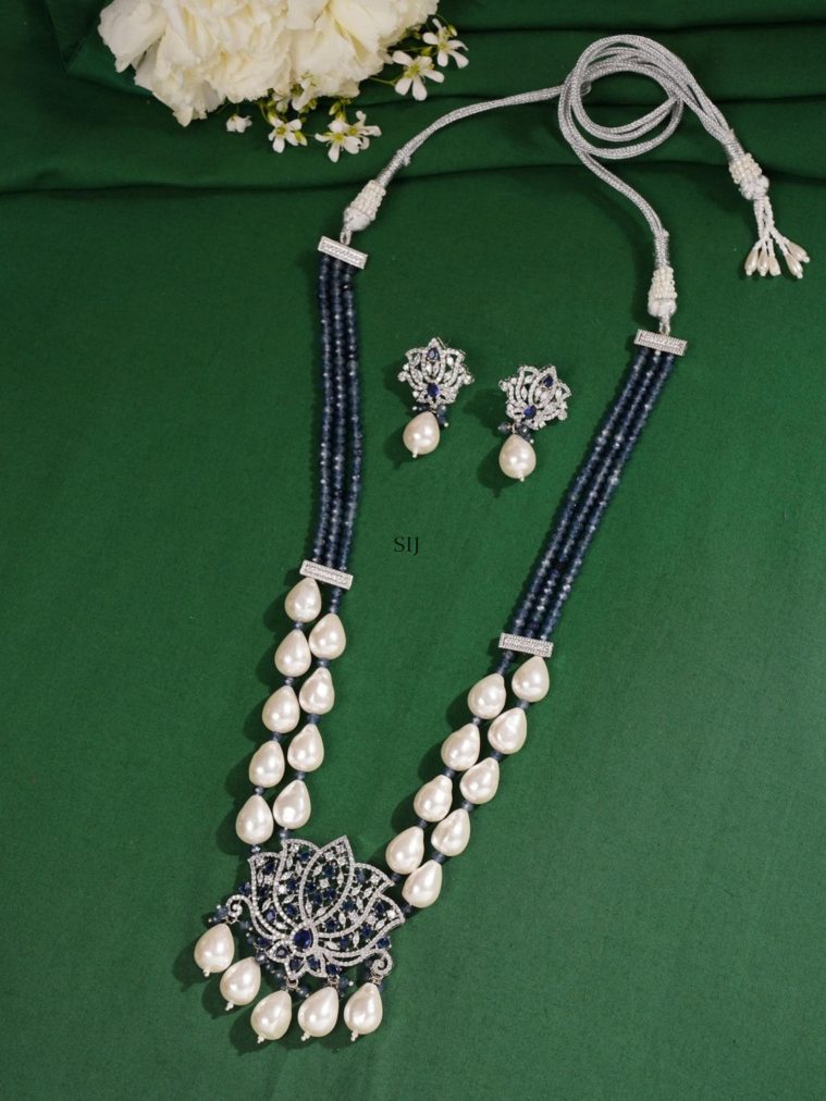 Silver Plated Pearl American Diamond Necklace Set