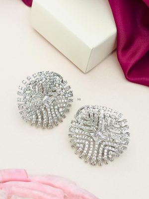 Silver Plated White AD Stones Ear Studs