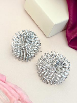 Silver Plated White AD Stones Ear Studs