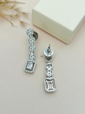 Square Shape Stones 2 Layered Silver Plated AD Necklace