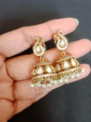 Traditional Peacock Pearl Drop Massonite Stone Jhumkas