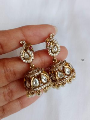 Traditional Peacock Pearl Drop Massonite Stone Jhumkas