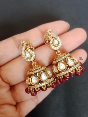 Traditional Peacock Pearl Drop Massonite Stone Jhumkas