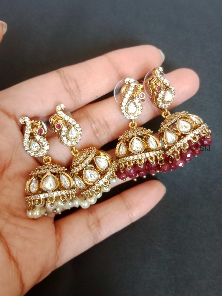 Traditional Peacock Pearl Drop Massonite Stone Jhumkas