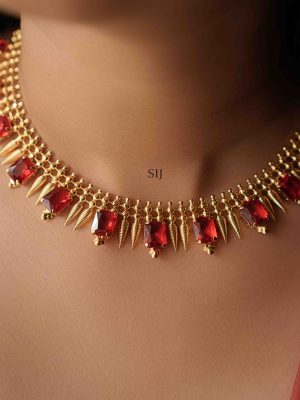 Kerala Style Ruby Stones Mulla Mottu Necklace