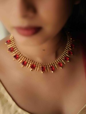 Kerala Style Ruby Stones Mulla Mottu Necklace
