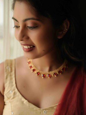 Kerala Style Ruby Stones Mulla Mottu Necklace