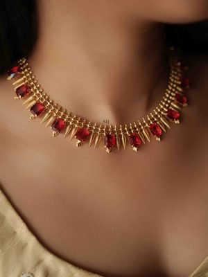 Kerala Style Ruby Stones Mulla Mottu Necklace