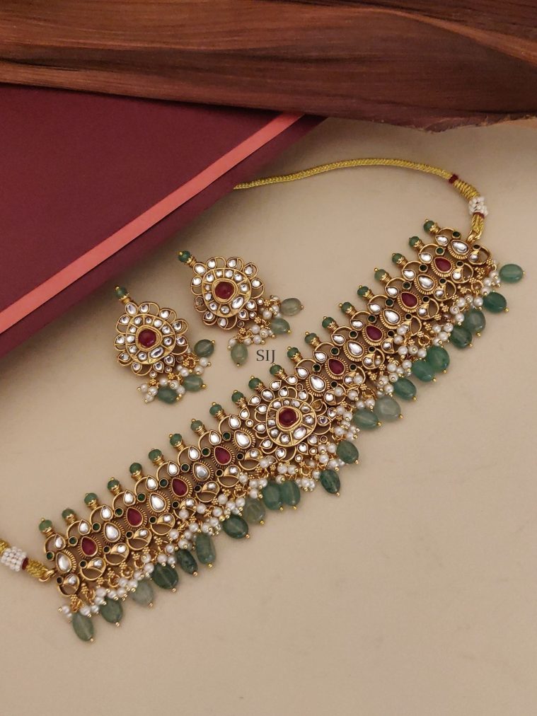 Gold Plated Multi Color Stones Neckalce with Guttapusalu