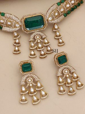 Gold Plated Green And White AD Stones Necklace Set