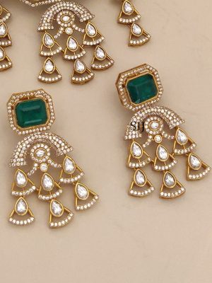 Gold Plated Green And White AD Stones Necklace Set