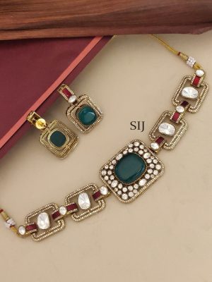 Artificial Polki and Multicolor Stones Necklace Set