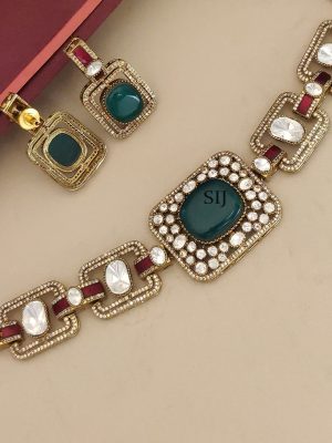 Artificial Polki and Multicolor Stones Necklace Set