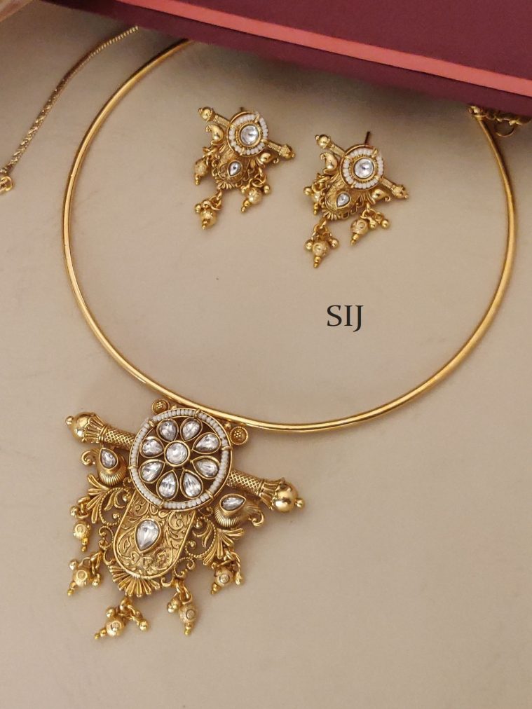 Gold Plated Polki Hasli Necklace