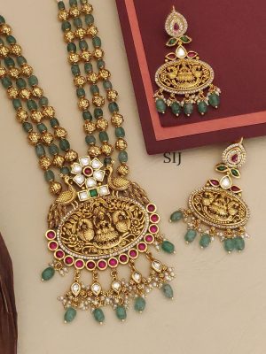 Lakshmi Pendant Rajwadi Style Beaded Long Necklace Set