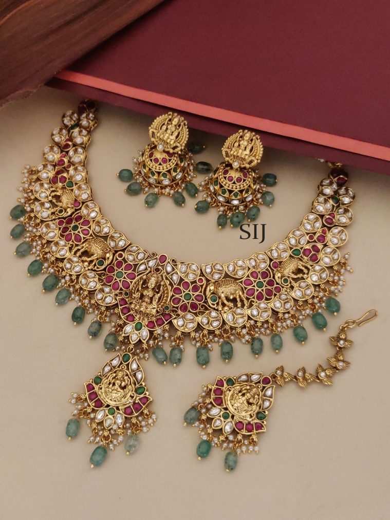 Gold Plated Temple Necklace Set With Tikka