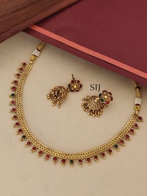 Simple Kemp Stones Gold Finsih Necklace Set