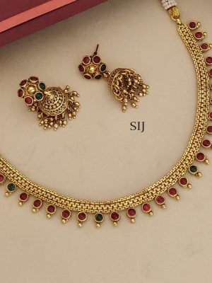 Simple Kemp Stones Gold Finsih Necklace Set