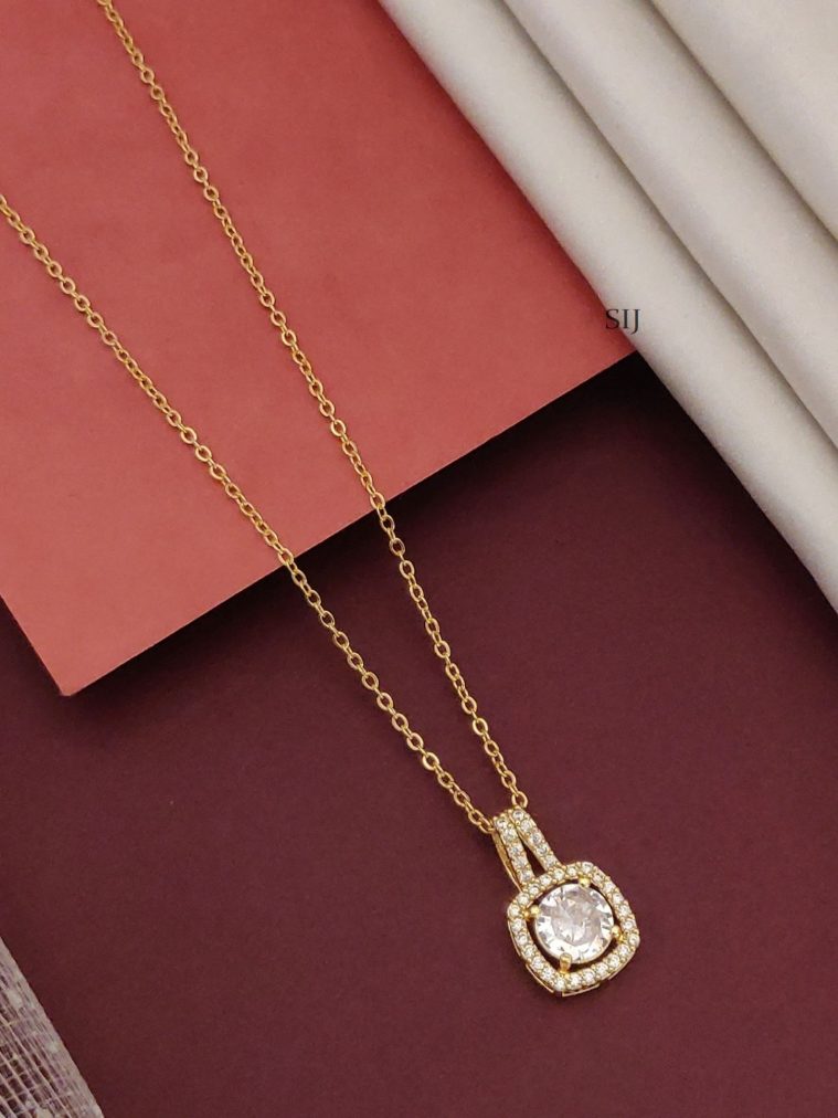 Gold Plated Square Shape AD Stone Pendant Chain