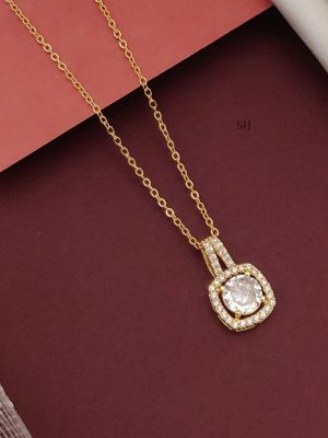Gold Plated Square Shape AD Stone Pendant Chain
