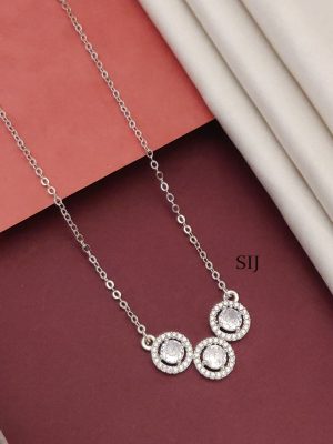 White AD Stones Silver Plated Pendant Chain Set