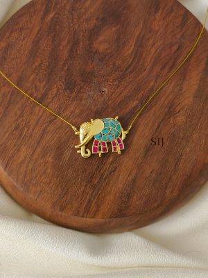 Jadau Elephant Invisible Necklace With Turquoise And Pink Stone