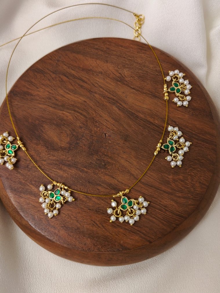 Leaf Green Kundan Jadau Invisible Necklace