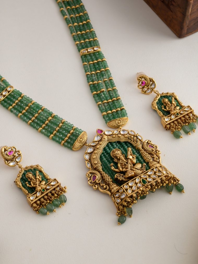 Green Beaded Ganesha Pendant Haram