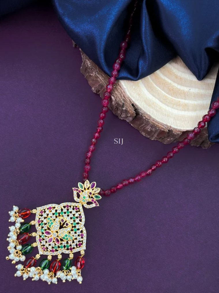 Multicolor Stones Peacock Pendent With Beads Chain