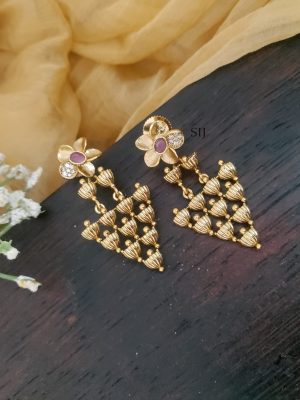 Gold Polish Triangle Shaped Filigree Earrings