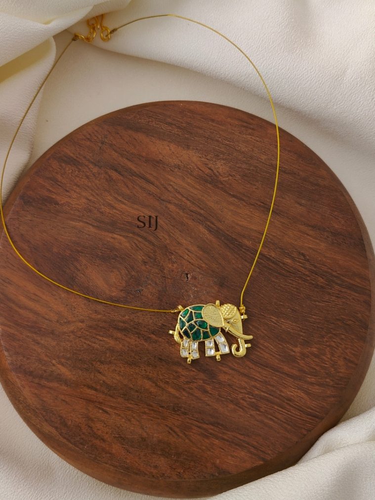 Elephant Right Side Green Jadau Invisible Necklace