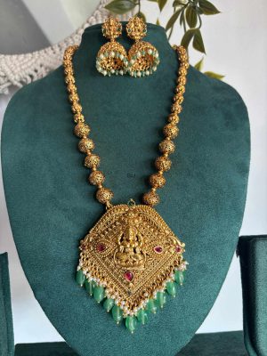Gold Look Alike Laxmi Beaded Drop Haram