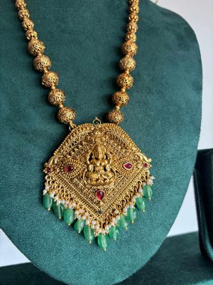 Gold Look Alike Laxmi Beaded Drop Haram