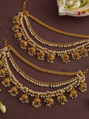 Gold Plated 3 Layered Pearl Mattal with Jhumka Hangings